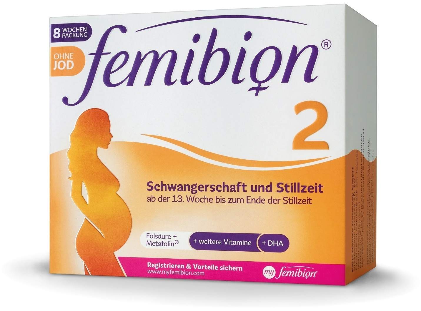 Femibion 2 Schwangerschaft ohne Jod 2 x 60 Tabletten und Kapseln Kombipackung