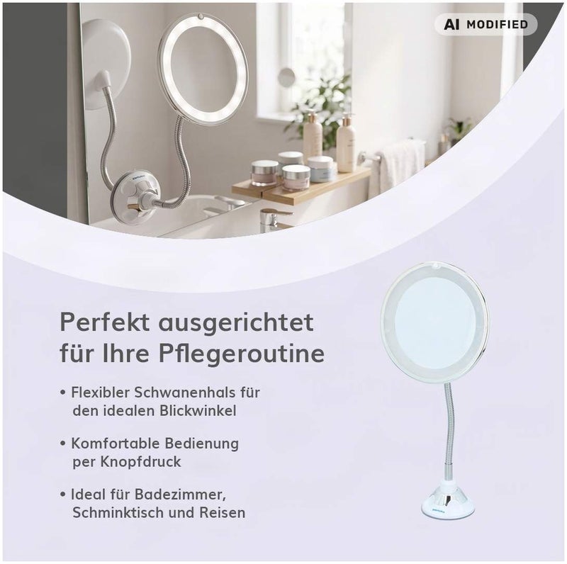 LED Kosmetik Spiegel mit Saugnapf und 18 LEDs, 10-fach Vergrößung sowie flexibler Wandhalterung