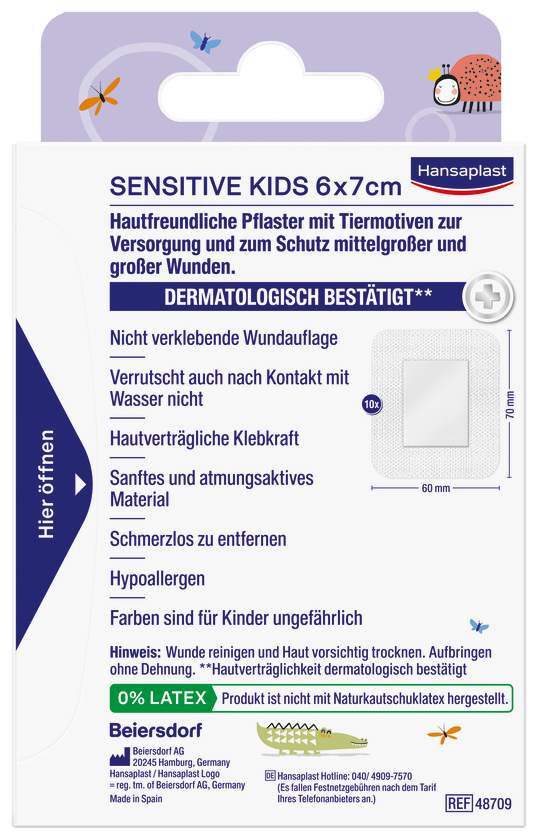Hansaplast Kids Pflasterstrips sensitive 6x7 cm 10 Stück