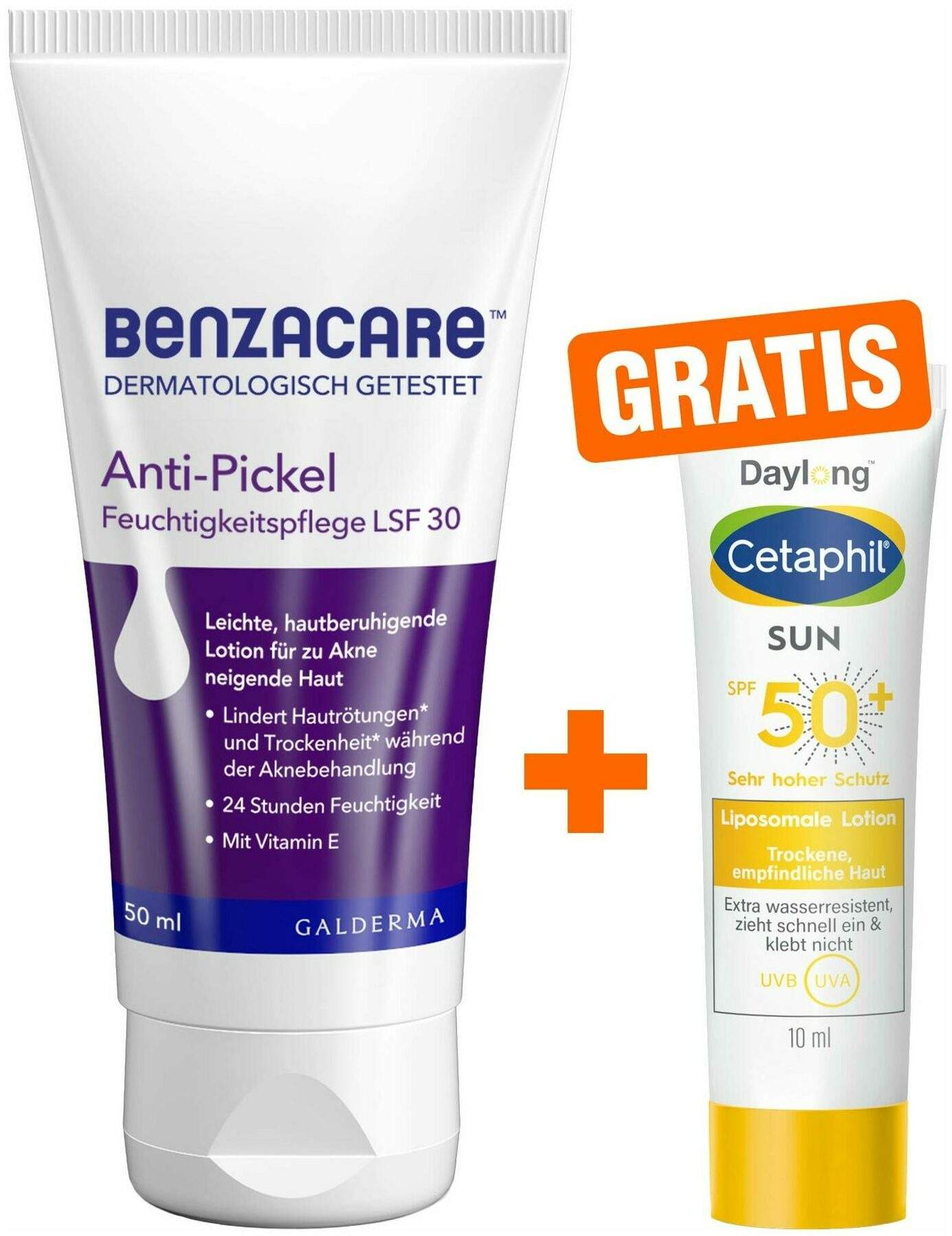 Benzacare Anti-Pickel Feuchtigkeitspflege LSF 30 50 ml + gratis Cetaphil Daylong SPF 50+ liposomale Lotion 10 ml