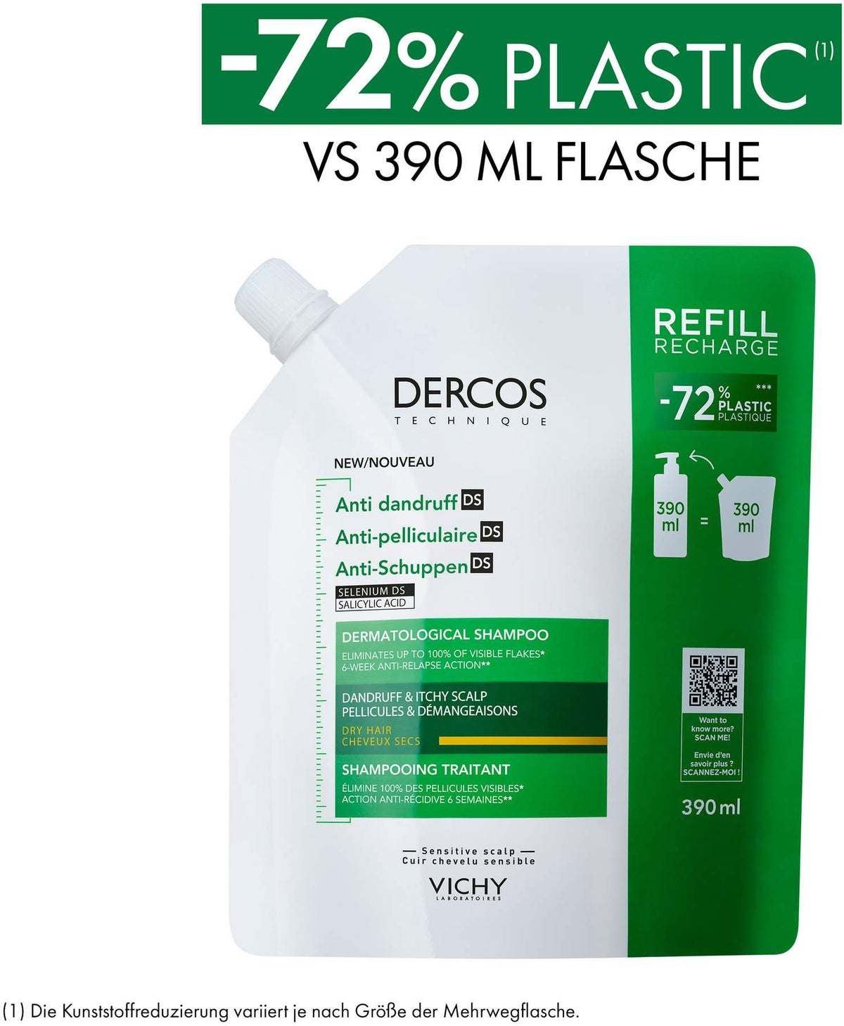 Vichy Dercos Anti-Schuppen Shampoo trockene Kopfhaut Nachfüllpack 390 ml