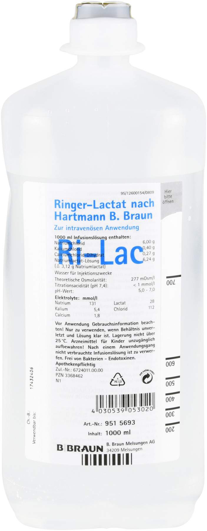 Ringer Lactat Nach Hartmann B.Braun Ecoflasche Plus 10 X 1000...