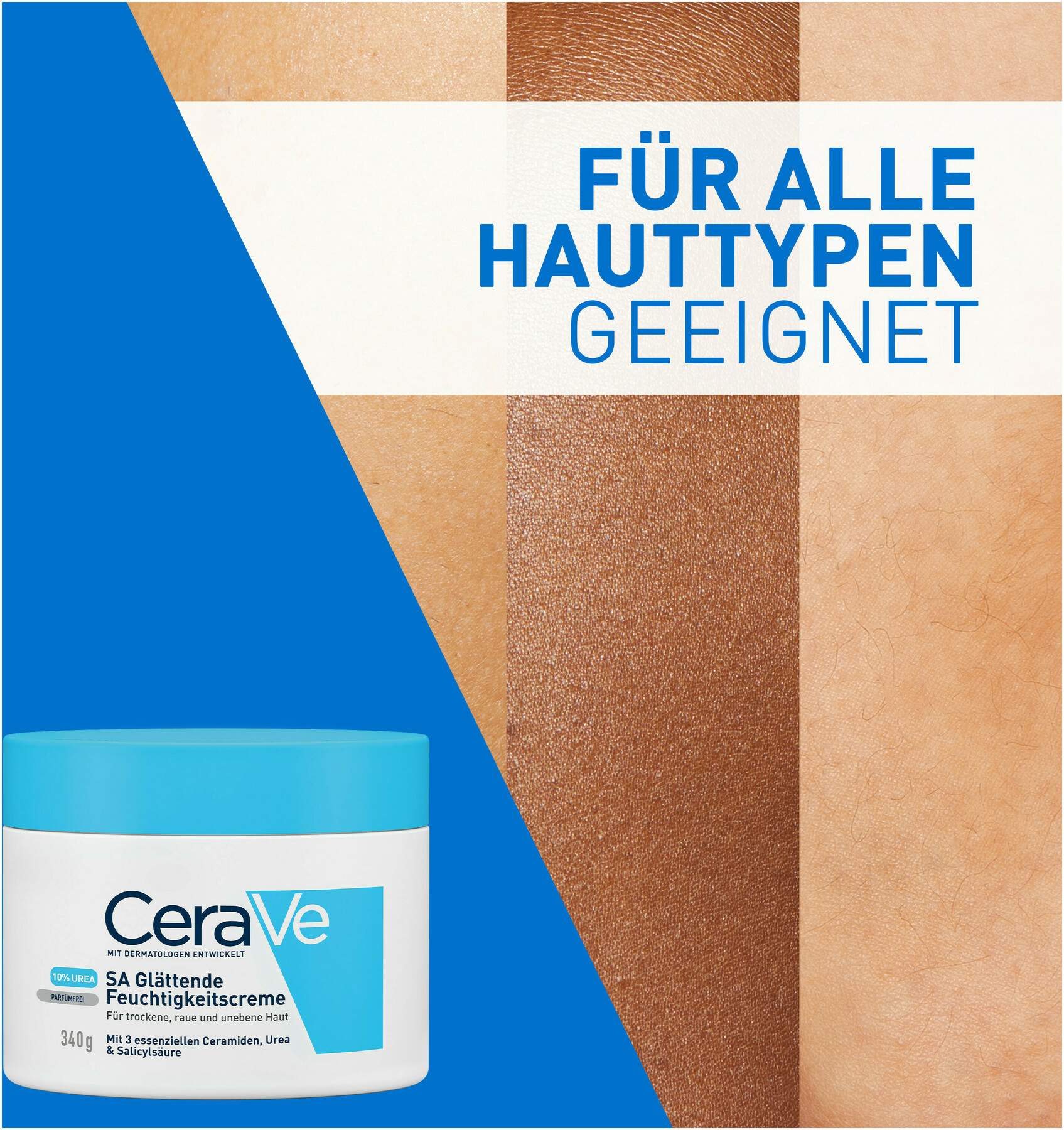 CeraVe SA Urea Glättende Feuchtigkeitscreme 340 g + gratis Feuchtigkeitsspendende Reinigungslotion 20 ml
