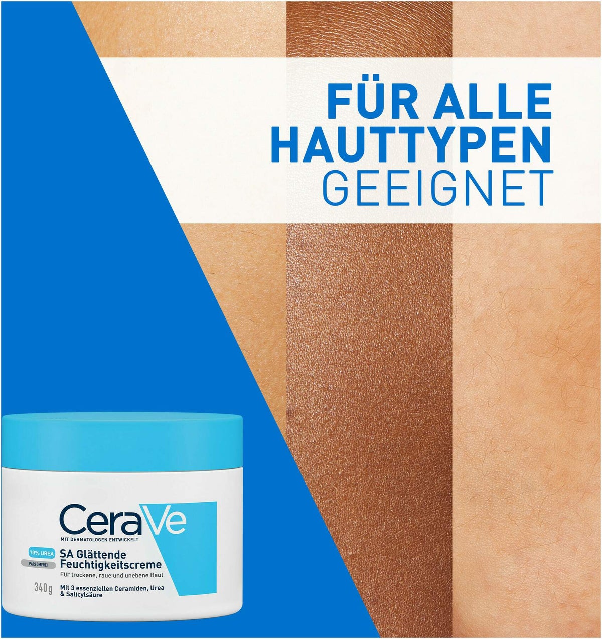 CeraVe SA Urea Glättende Feuchtigkeitscreme 340 g + gratis Feuchtigkeitsspendende Reinigungslotion 20 ml