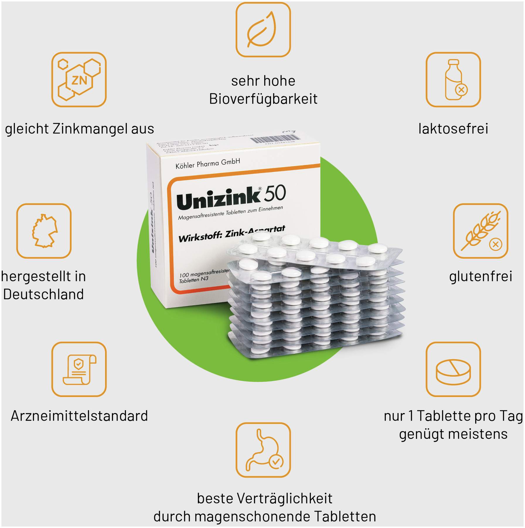 Unizink 50 magensaftresistente Tabletten 100 Stück