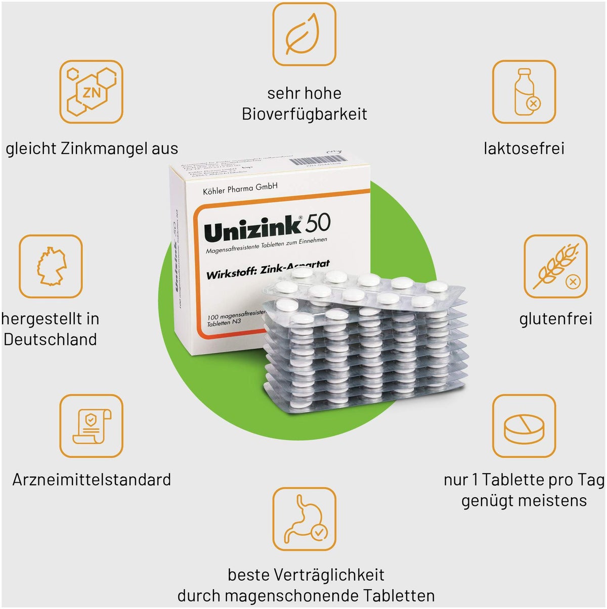 Unizink 50 magensaftresistente Tabletten 100 Stück