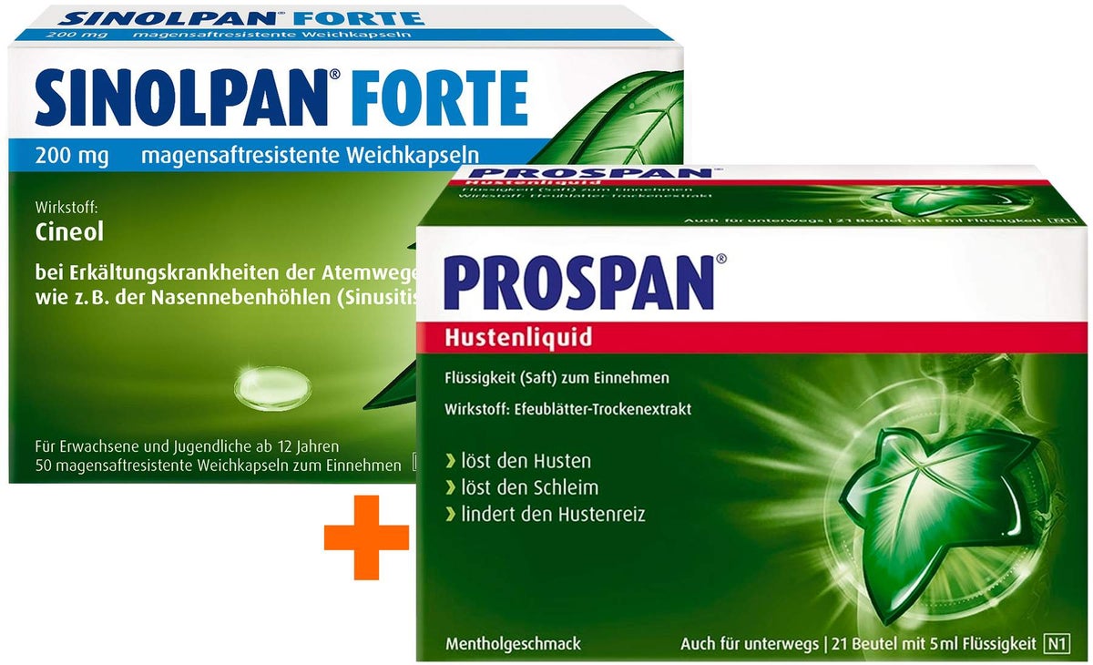 Sinolpan Forte 200 mg 50 magensaft resistente Weichkapseln + Prospan Hustenliquid 30 x 5 ml