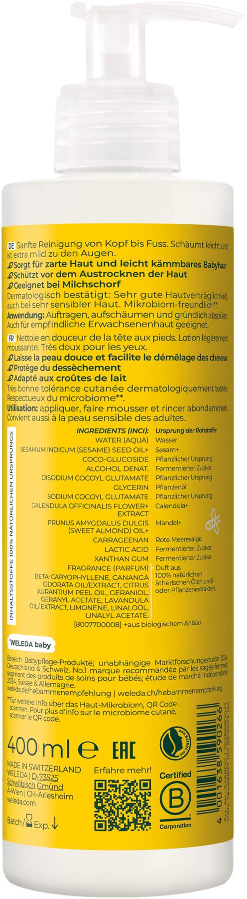 Weleda Baby Waschlotion & Shampoo Calendula 400 ml