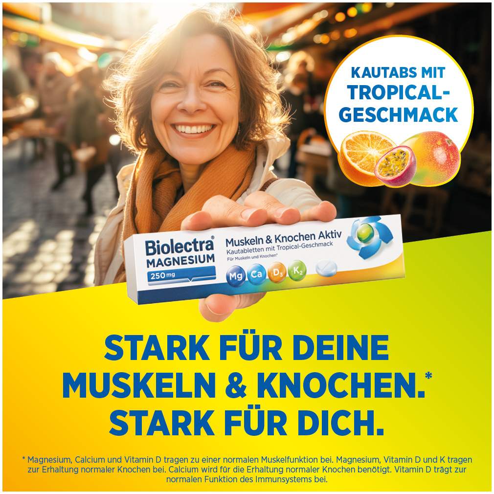 Biolectra Magnesium 250 mg Muskeln & Knochen Aktiv 30 Kautabletten