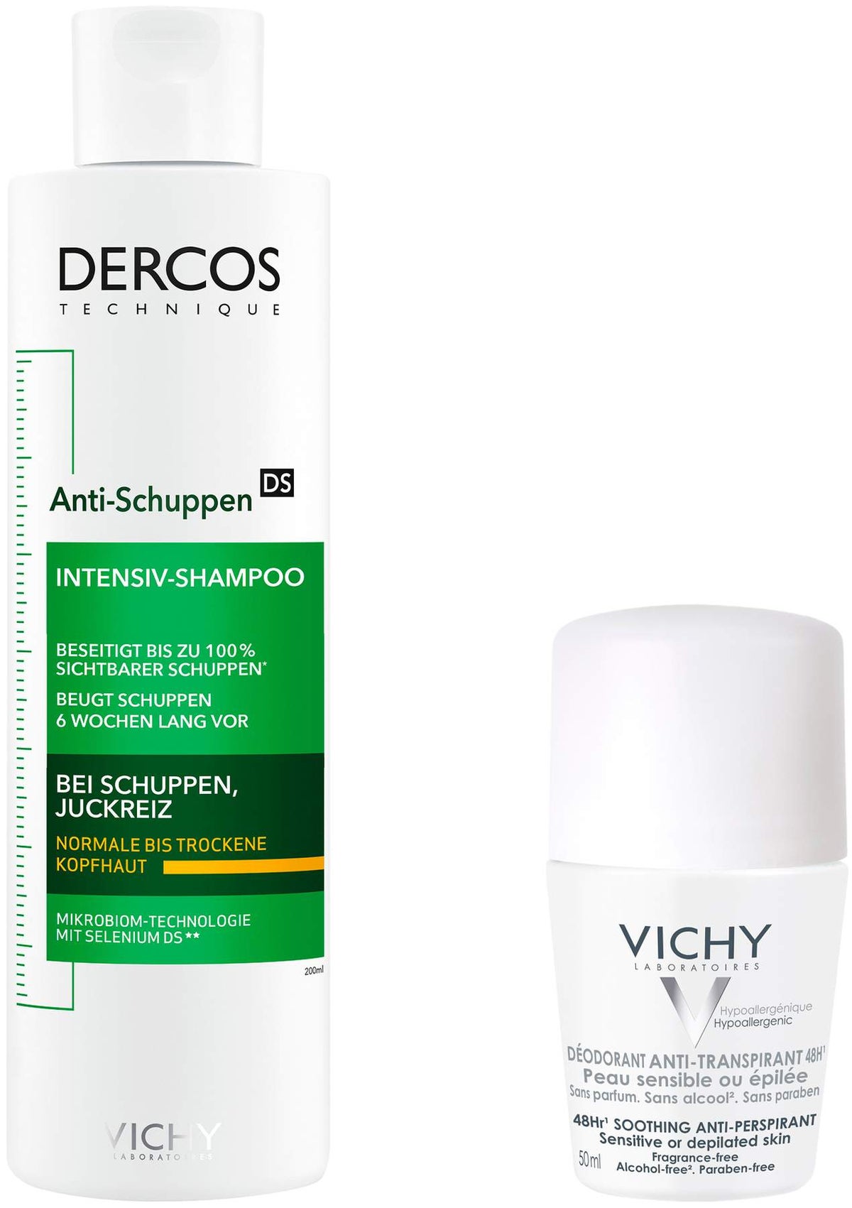 Vichy Dercos Anti-Schuppen Shampoo trockene Kopfhaut 200ml + gratis Vichy Deo Roll-on Anti Flecken 50ml