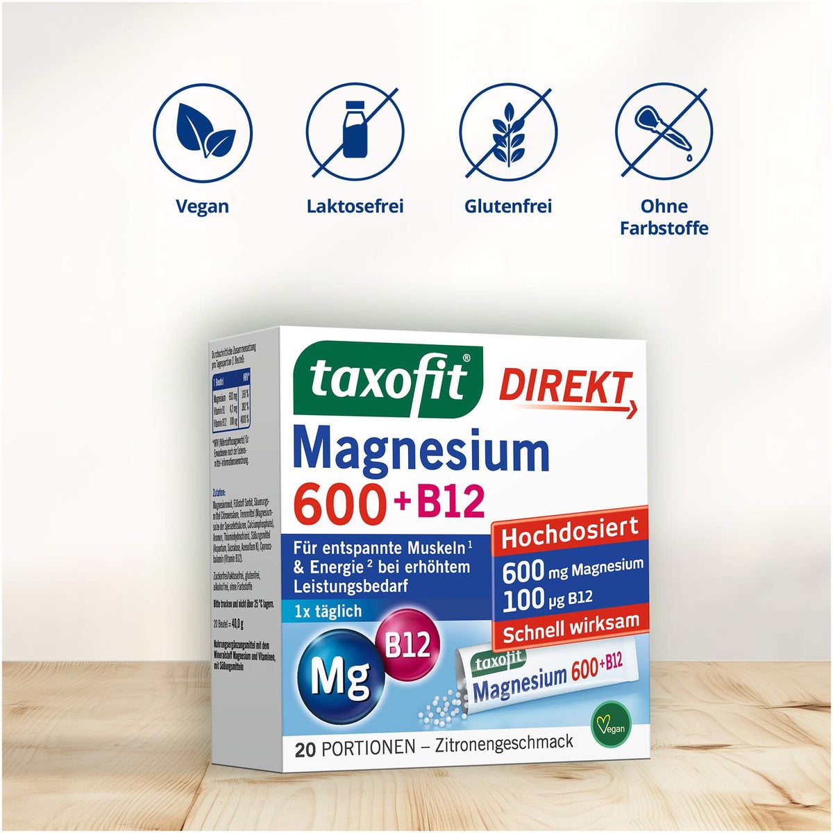 Taxofit Magnesium 600+ B12 Direkt Granulat 20 Sticks