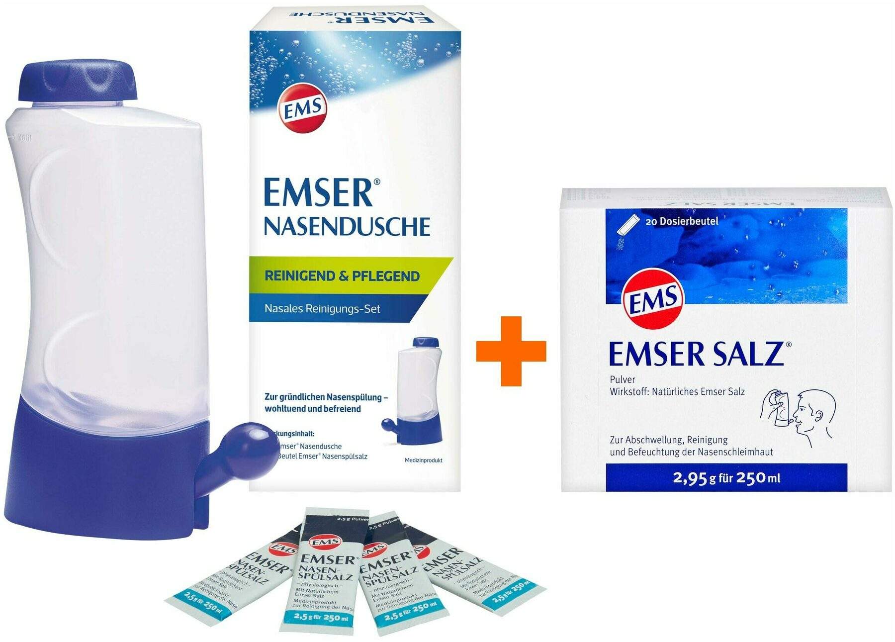 Emser Nasendusche mit 4 Beuteln Nasenspülsalz + Emser Salz Beutel 20 Stück