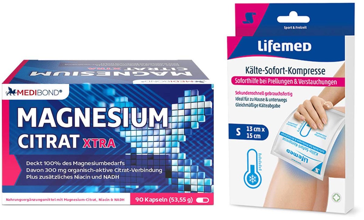 Magnesium Citrat XTRA Medibond 90 Kapseln + gratis Sofort Kühl Kompresse 1 Stück