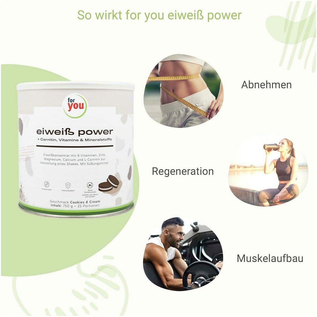 For You Eiweiß Power Cookies & Cream 750 G Pulver