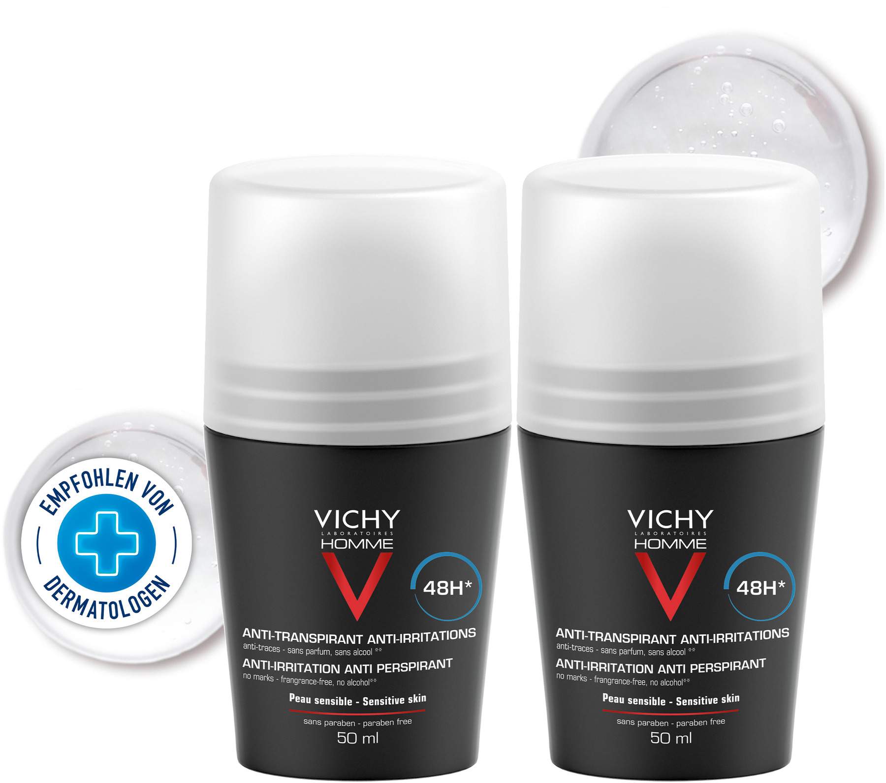 Vichy Homme Deodorant Anti Transpirant 48h sensible Haut 2 x 50 ml