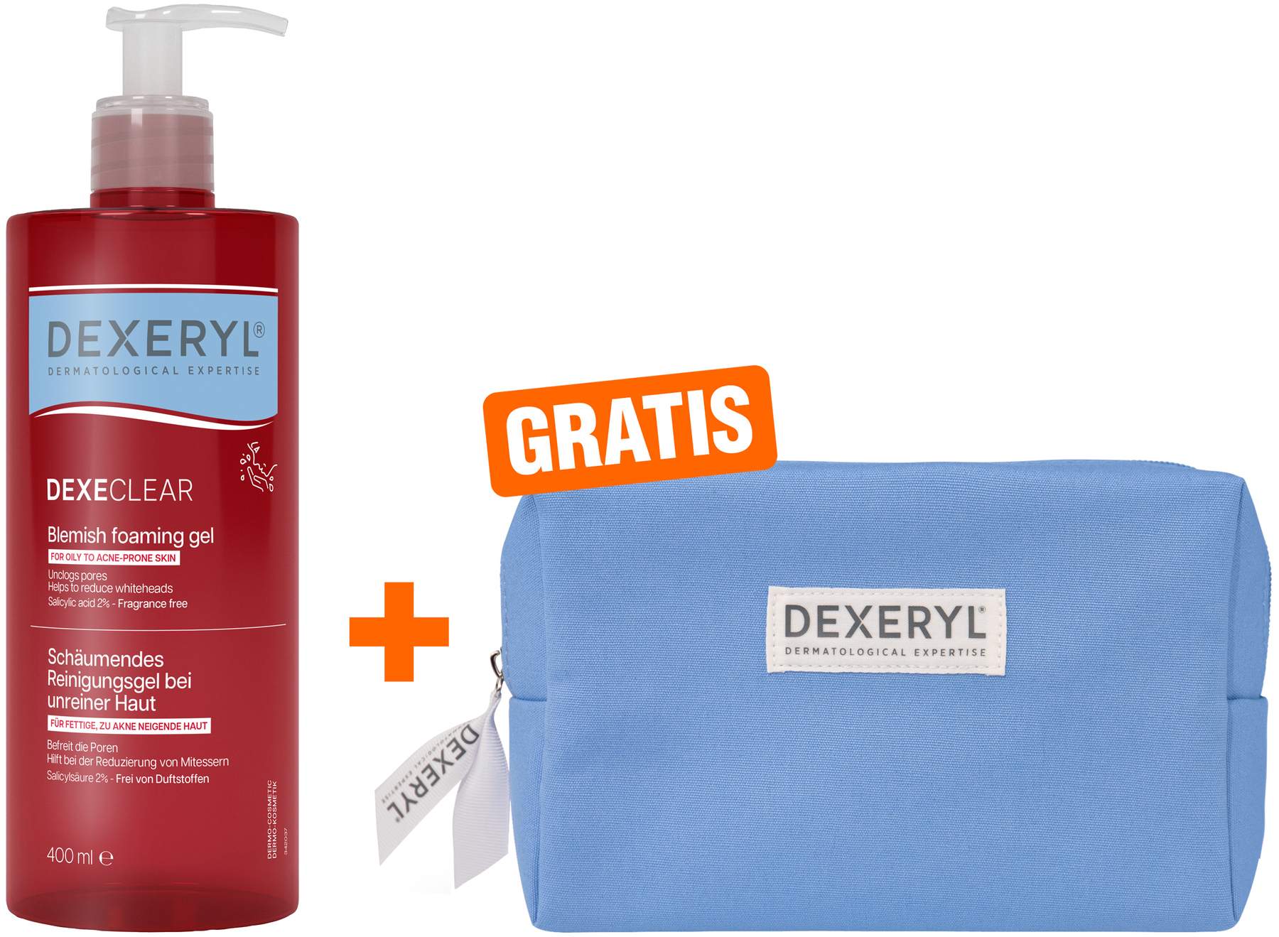 Dexeryl Dexeclear schäumendes Reinigungsgel 400 ml + gratis Kosmetiktasche 1 Stück