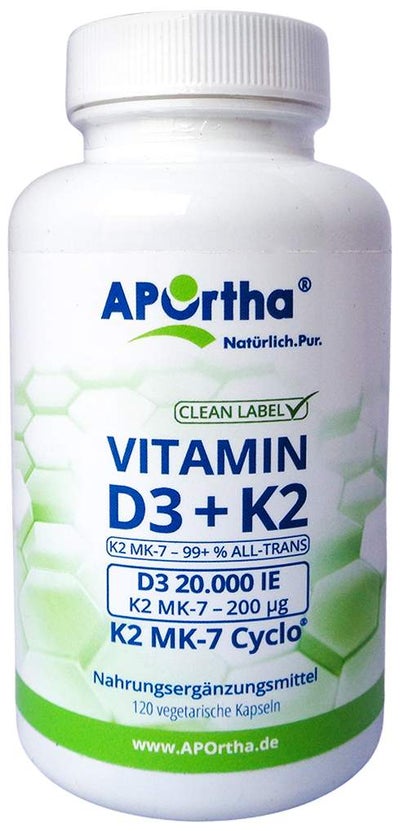 Vitamin D3 20.000 I.E.+k2 200 µg 120 Kapseln