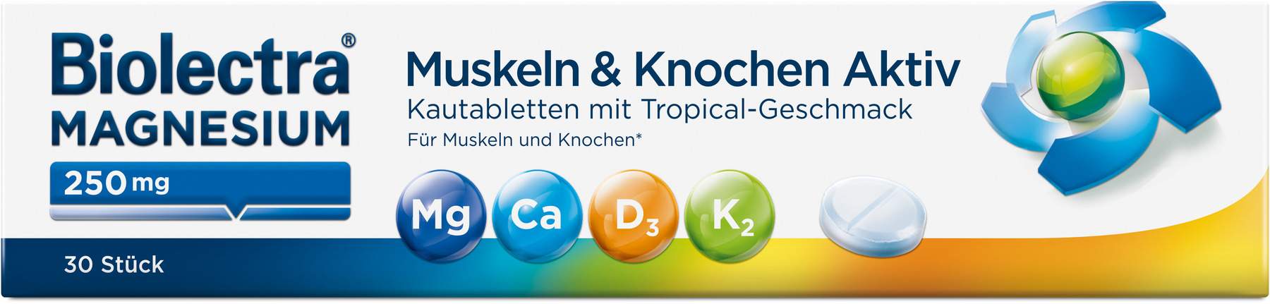 Biolectra Magnesium 250 mg Muskeln & Knochen Aktiv 30 Kautabletten