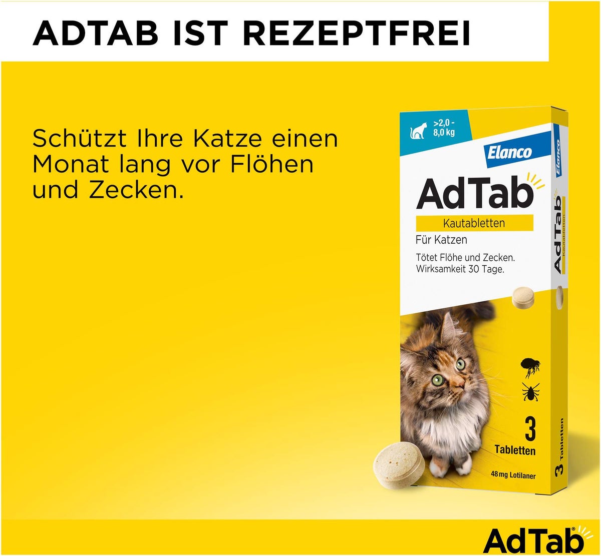 AdTab 48 mg für Katzen (2-8 kg) 3 Kautabletten
