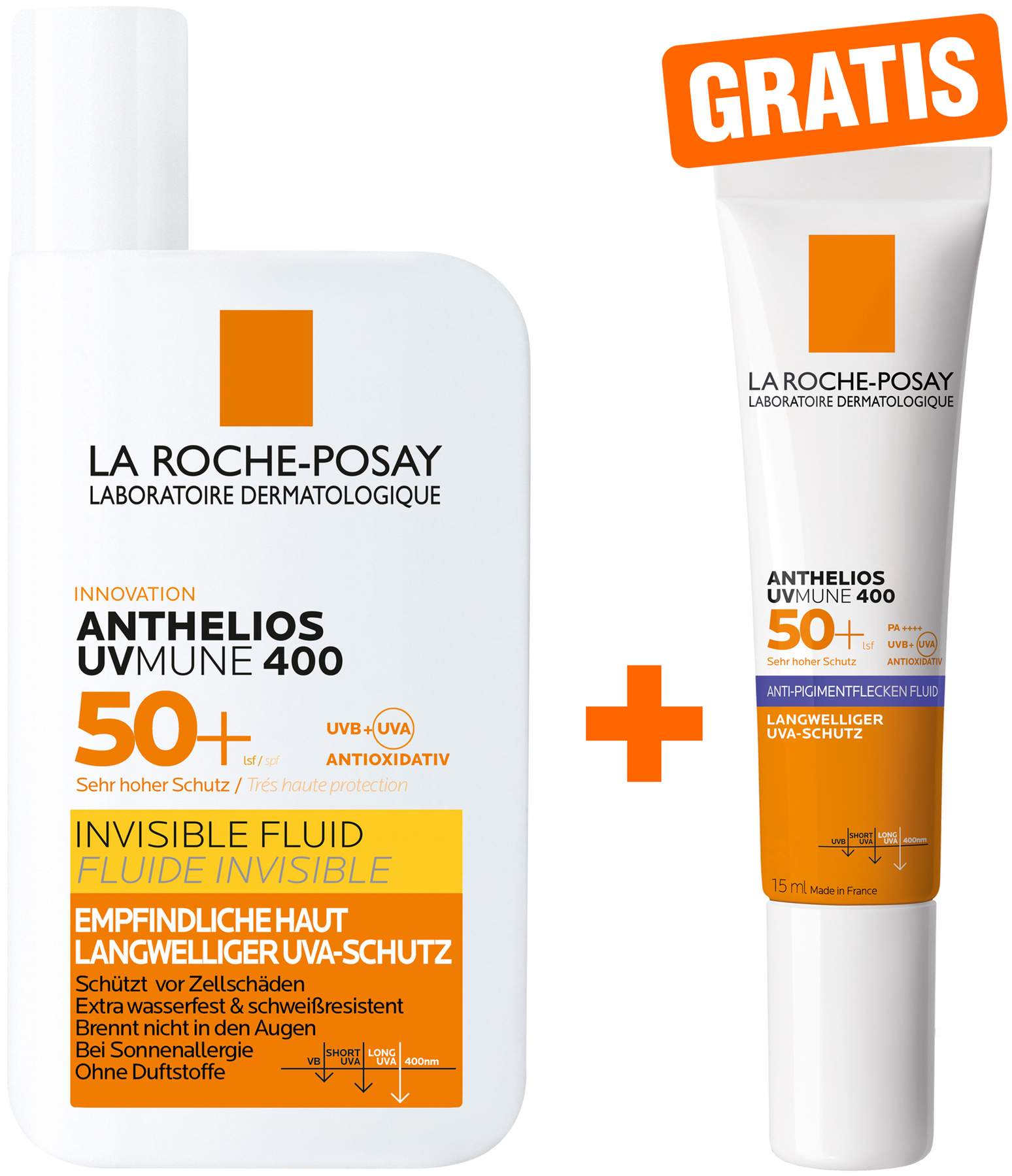La Roche Posay Anthelios UVMune 400 Invisible Fluid LSF 50+ + gratis La Roche Posay Anti-Pigment Fluid 15 ml