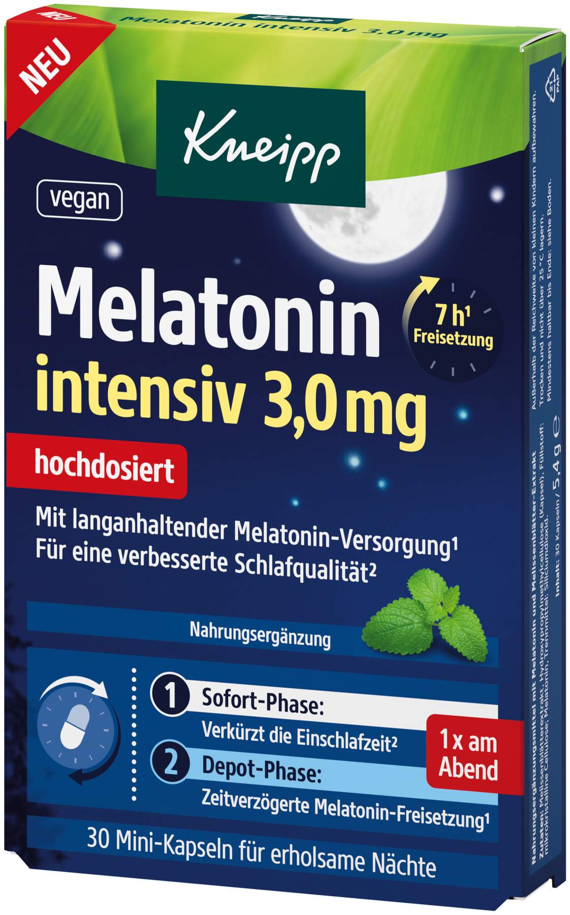 Kneipp Melatonin Intensiv 3,0 mg Hochdosiert 30 Kapseln