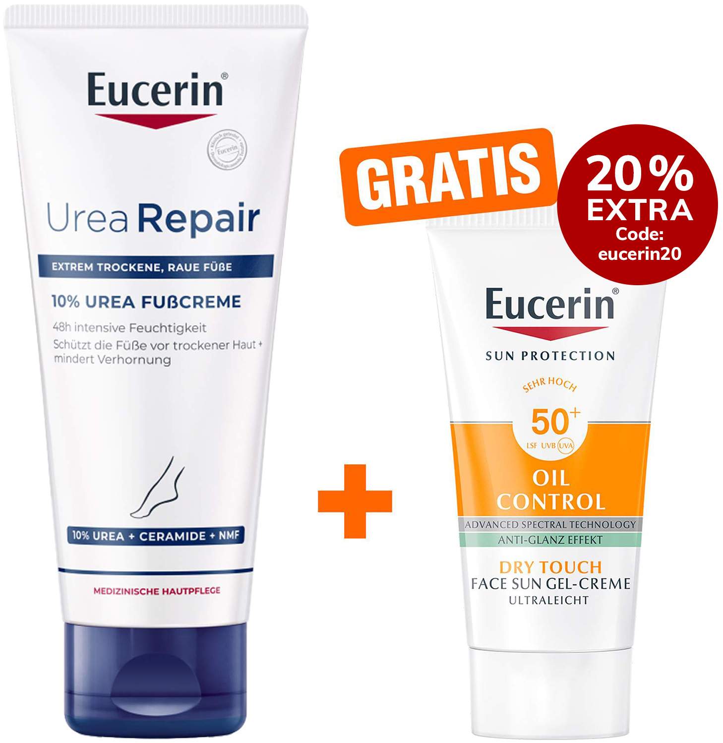 Eucerin UreaRepair Plus Fußcreme 10% 100 ml + gratis Sun Gel-Creme Oil Control 20 ml