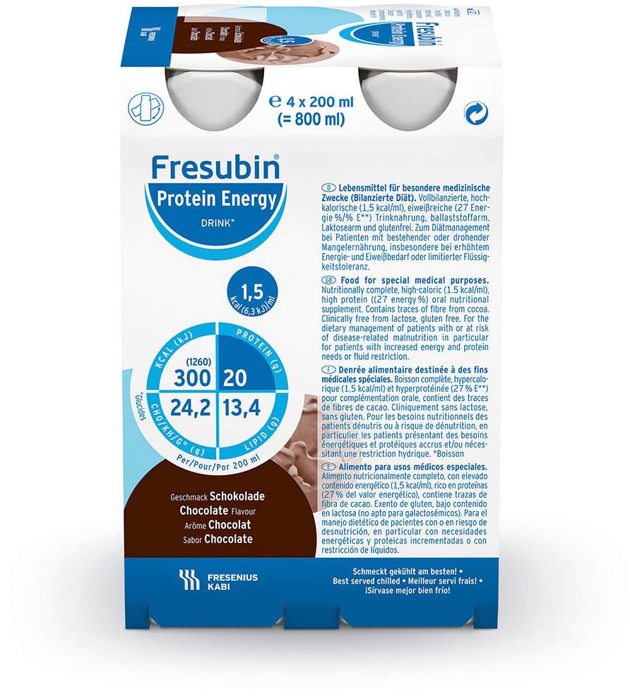 Fresubin Protein Energy Drink Schokolade Trinkflaschen 4 X 200 ml