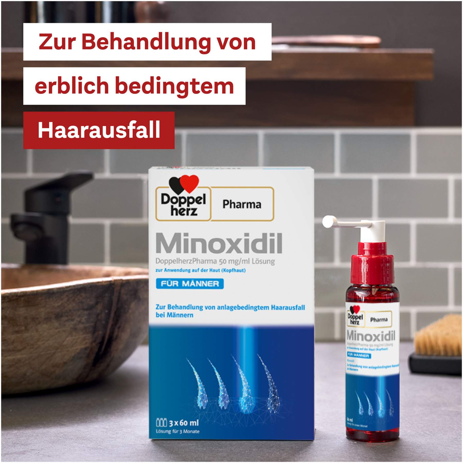 Minoxidil Doppelherz Pharma 50 mg je ml 3 x 60 ml Lösung für Männer