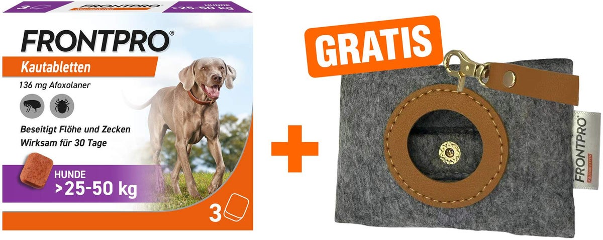 Frontpro 136 mg für Hunde 3 Kautabletten + gratis Hundebeutelspender 1 Stück