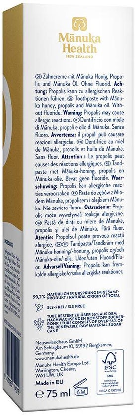 Manuka Health Honig-Propolis Zahncreme Fluoridfrei 75ml