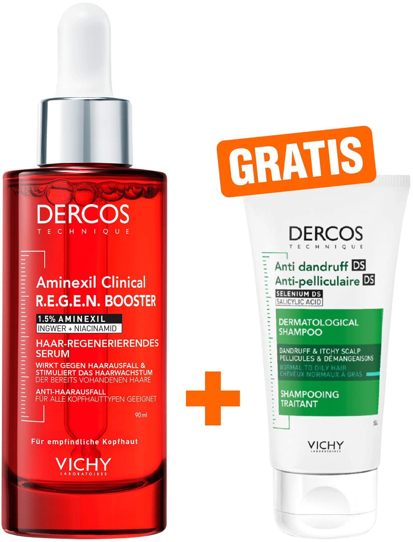 Vichy Dercos R.E.G.E.N. Booster 90 ml + gratis Vichy Decros Anti Schuppen Shampoo fettige Kopfhaut 50ml