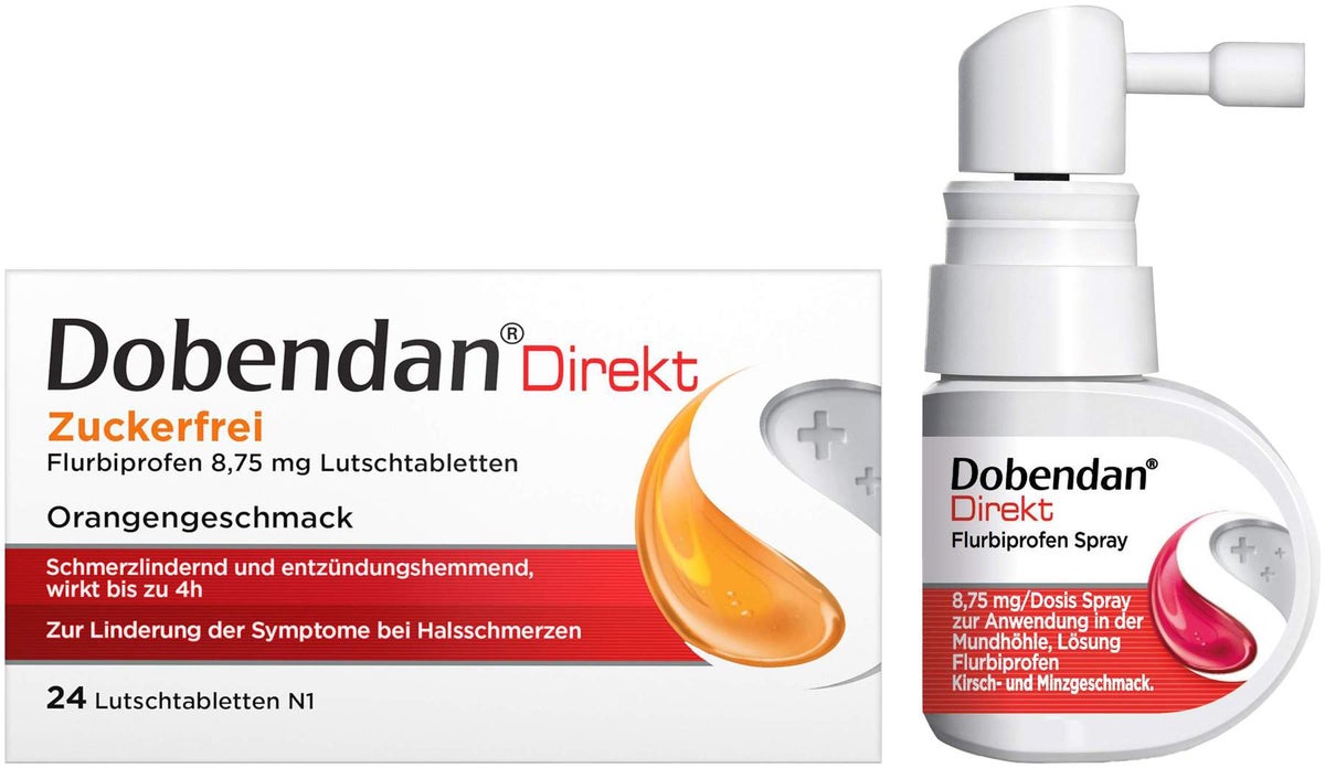 Sparset Dobendan direkt zuckerfrei Flurbiprofen 24 Lutschtabl. + Dobendan direkt Flurbiprofen 15 ml Spray