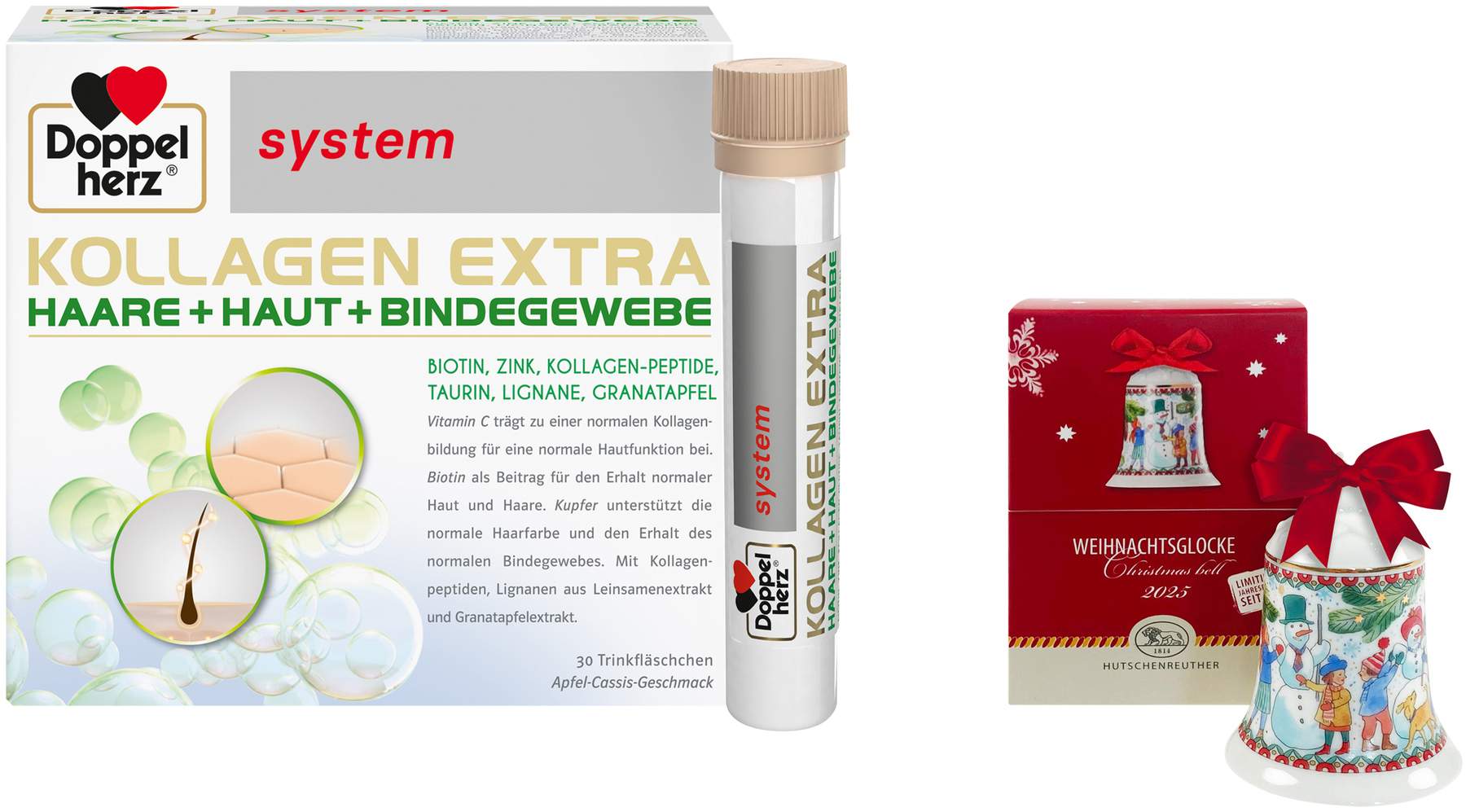 Doppelherz system Kollagen Extra 30 Trinkampullen + gratis Hutschenreuther Weihnachtsglocke original 1 Stück