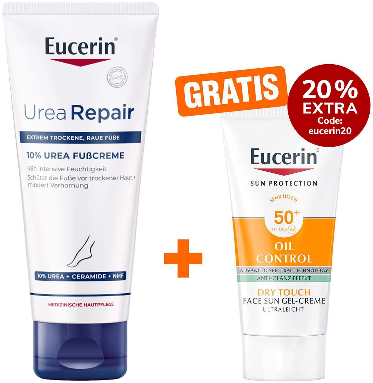 Eucerin UreaRepair Plus Fußcreme 10% 100 ml + gratis Sun Gel-Creme Oil Control 20 ml