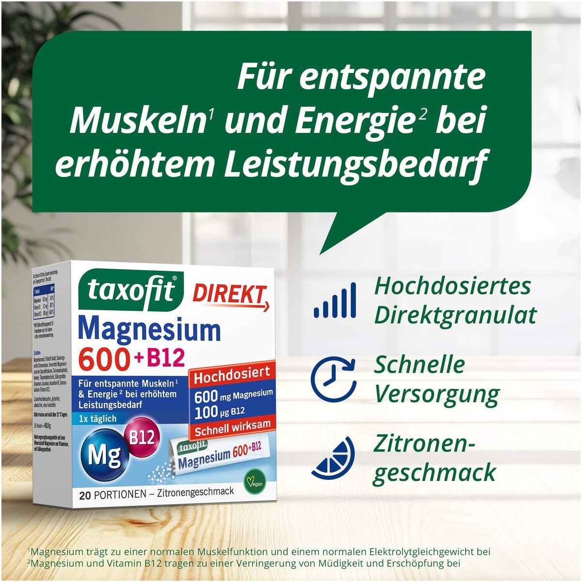 Taxofit Magnesium 600+ B12 Direkt Granulat 20 Sticks