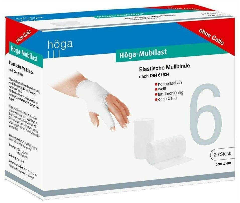 Höga Mubilast 20 Fixierbinden 6 cm X 4 M Ohne Cellophan