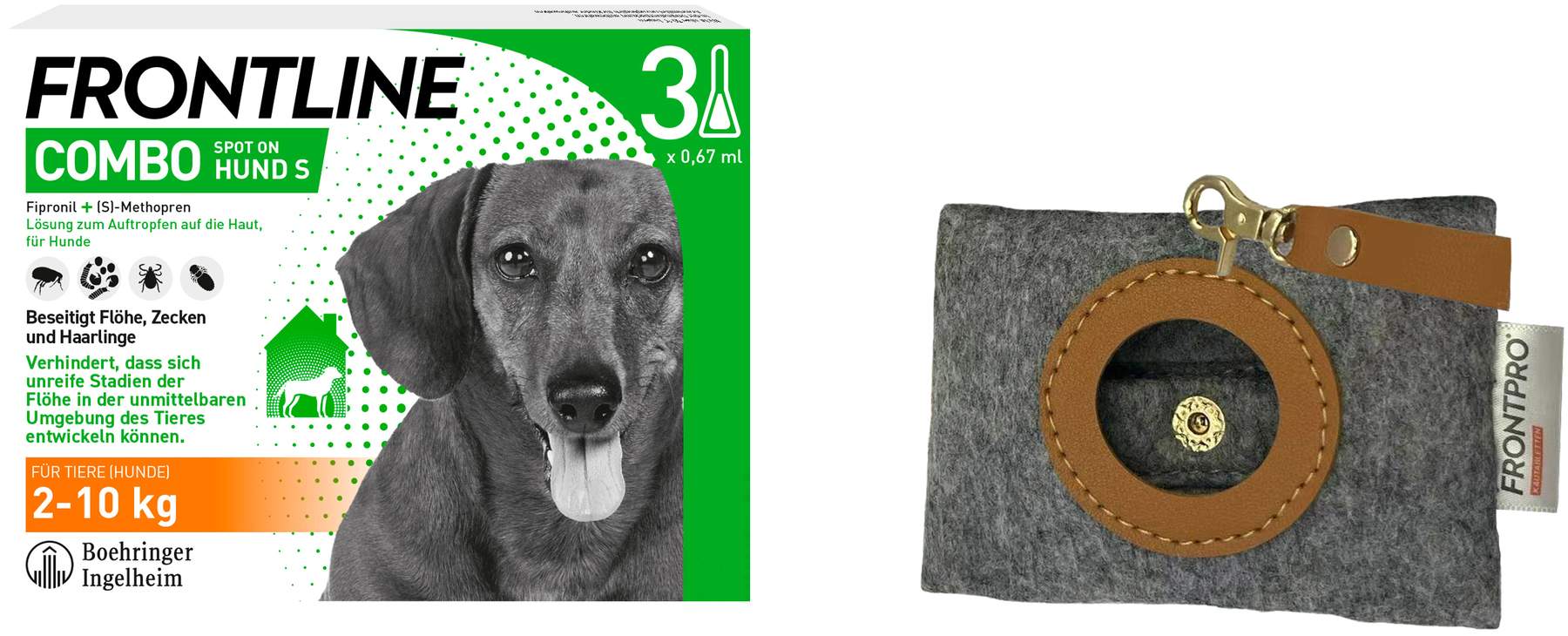 Frontline Combo Spot on Hund S 2-10 kg 3 Pipetten + gratis Frontline Hundekotbeutelspender