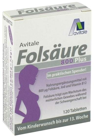 Folsäure 800 Plus B12 + Jod 120 Tabletten
