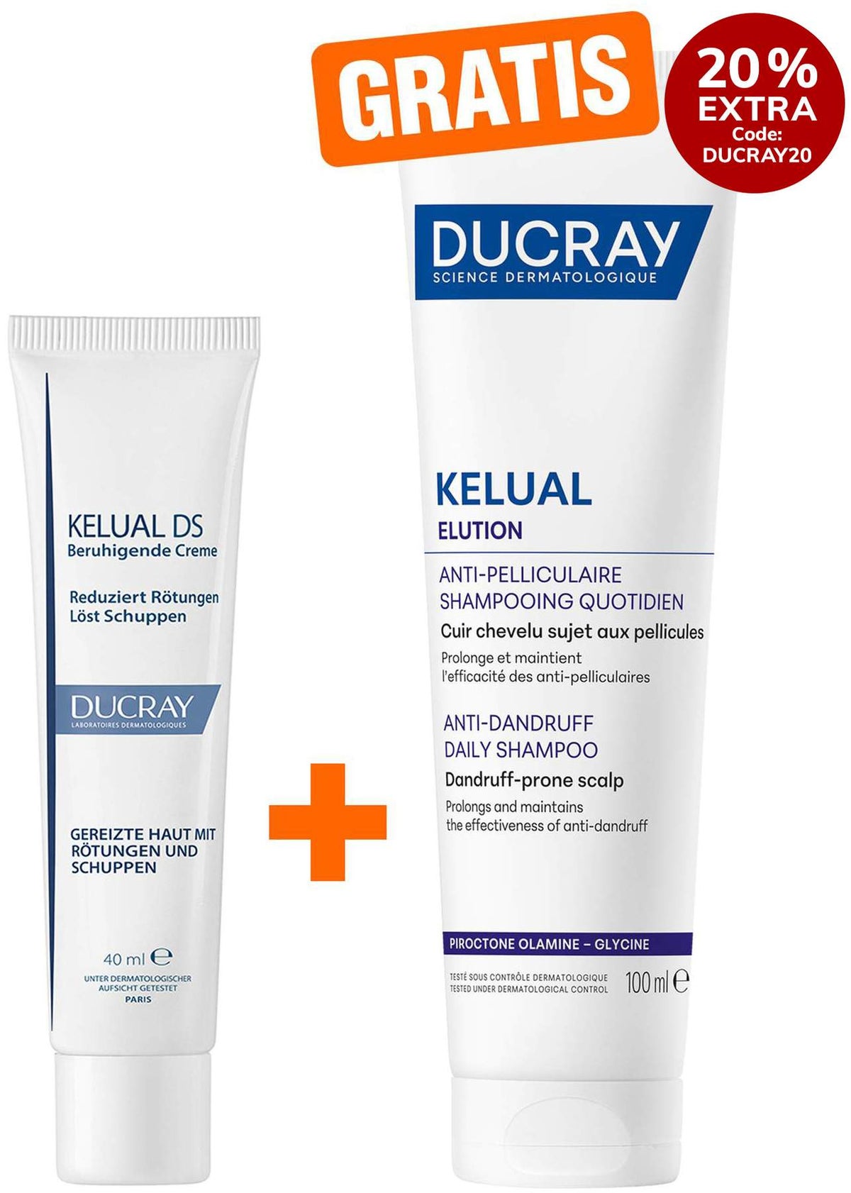 Ducray Kelual DS Creme beruhigende Anti-Schuppen Creme 40 ml + gratis Elution ausgleichs Shampoo 100 ml