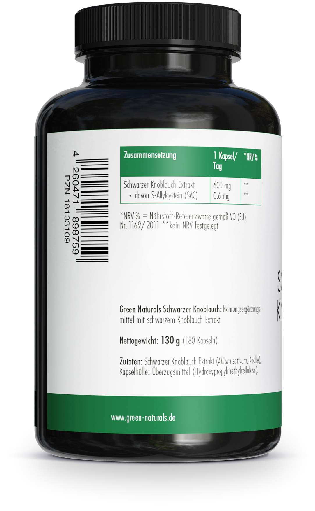 Green Naturals Schwarzer Knoblauch 600mg 180 Kapseln