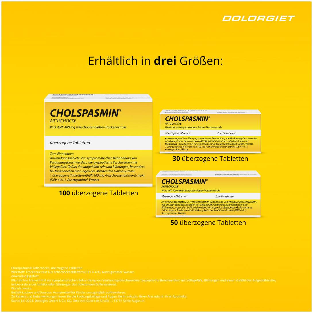 Cholspasmin Artischocke 100 überzogene Tabletten