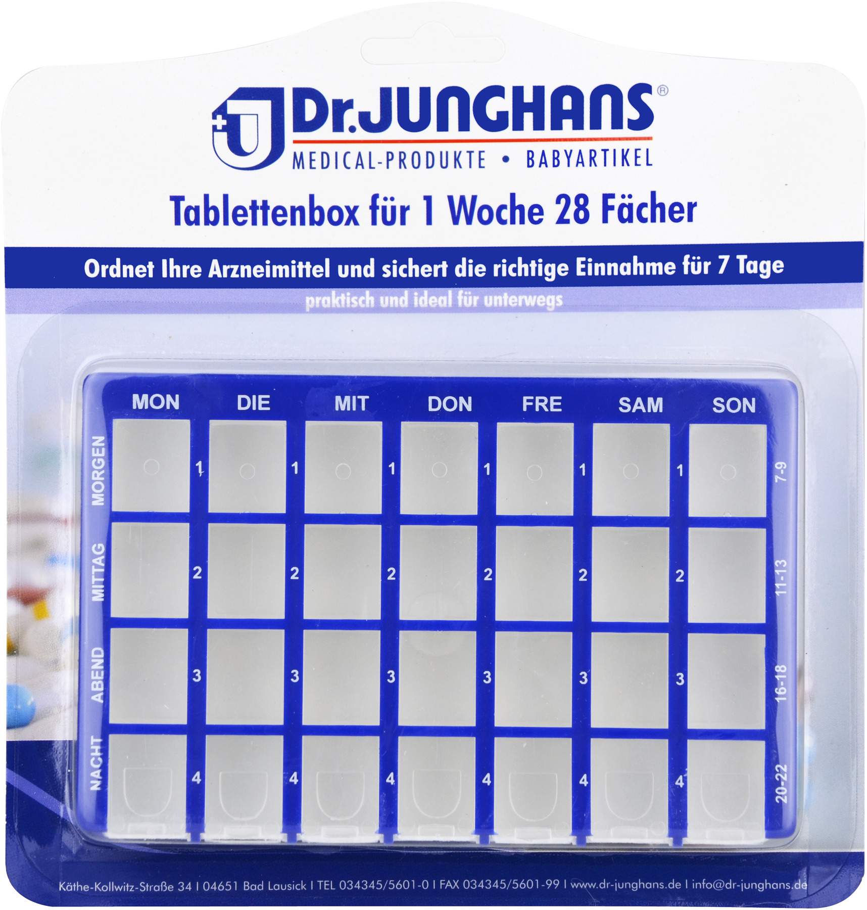 Tablettenbox 1 Woche 28-Fächer Schiebedeckel 1 Stück