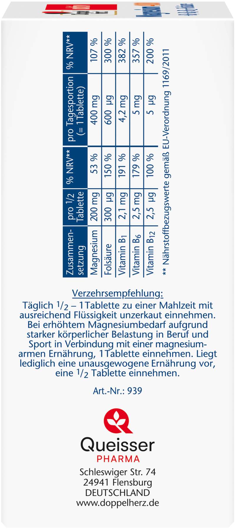 Doppelherz aktiv Magnesium 400 mg + B1 + B6 + B12 + Folsäure 60 Tabletten