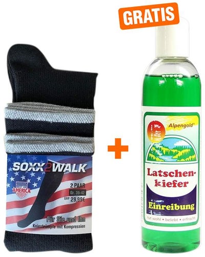 SOXX2WALK Kniestrümpfe mit Kompression, Gr.35-38, 2 er Set + gratis Latschenkiefer Einreibung 250 ml