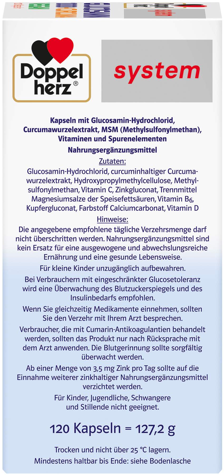Doppelherz System Glucosamin 1000 + Curcuma Vegan 120 Kapseln