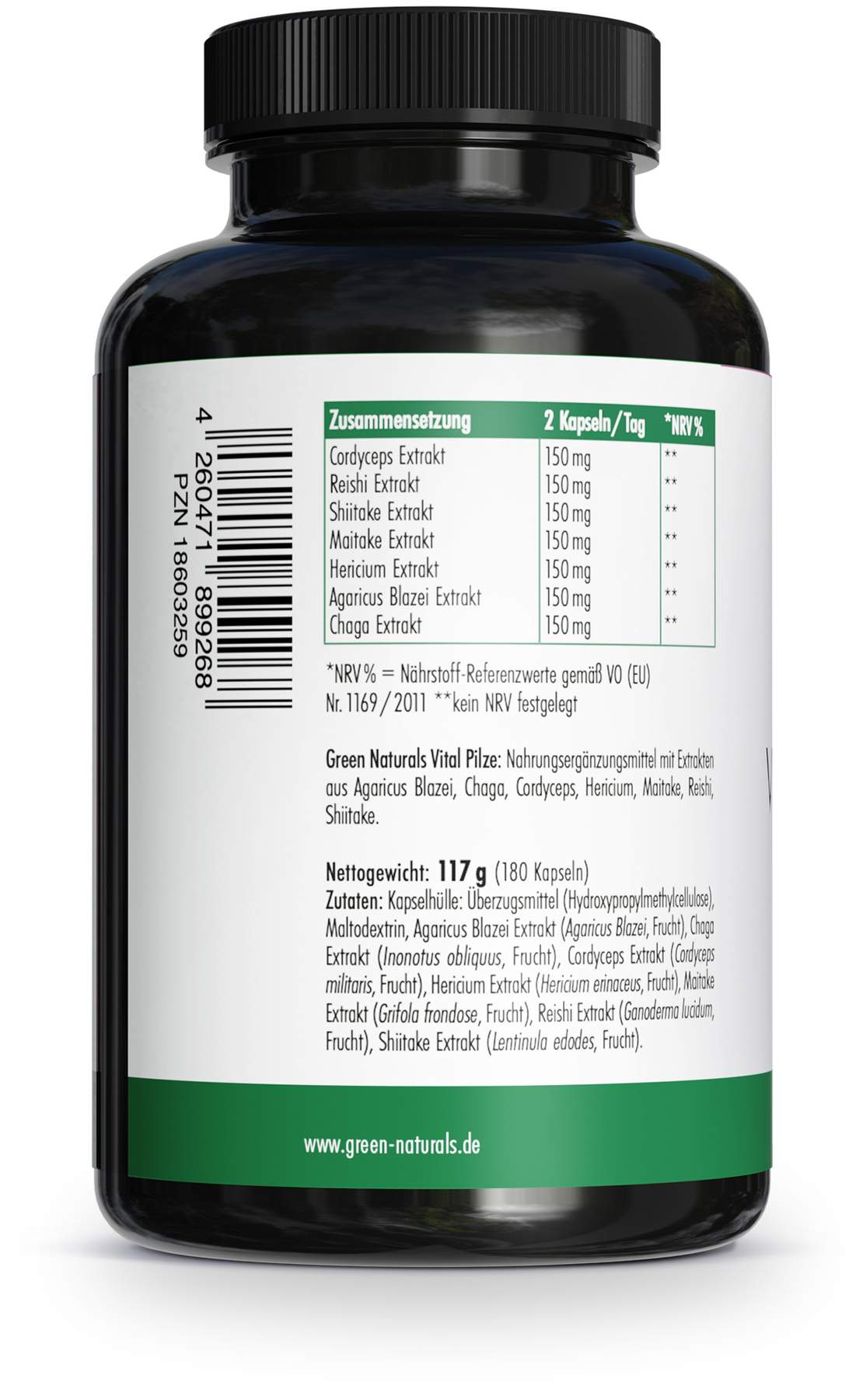 Green Naturals Vital Pilze Cordyceps Reishi Vegan 180 Kapseln