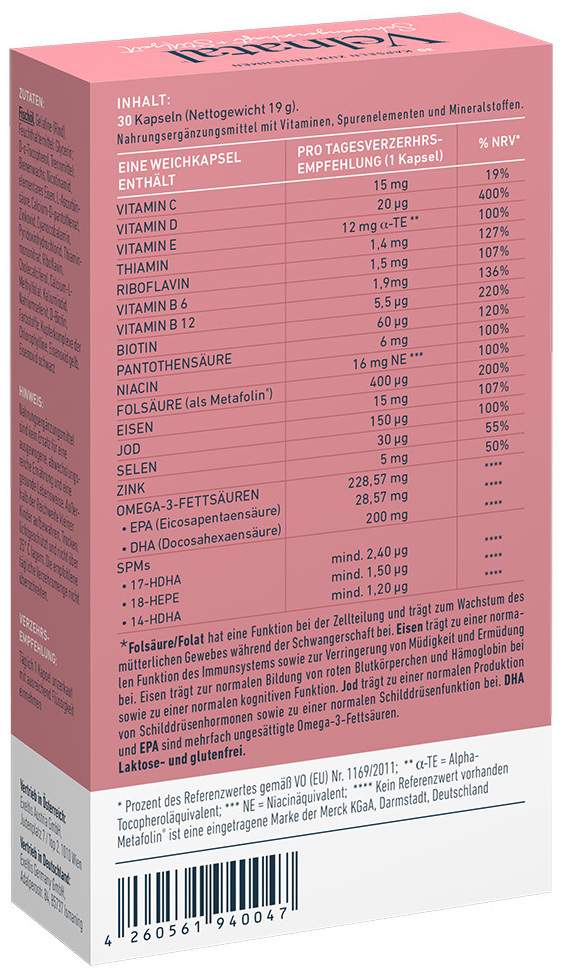 Velnatal Schwangerschaft + Stillzeit 30 Weichkapseln