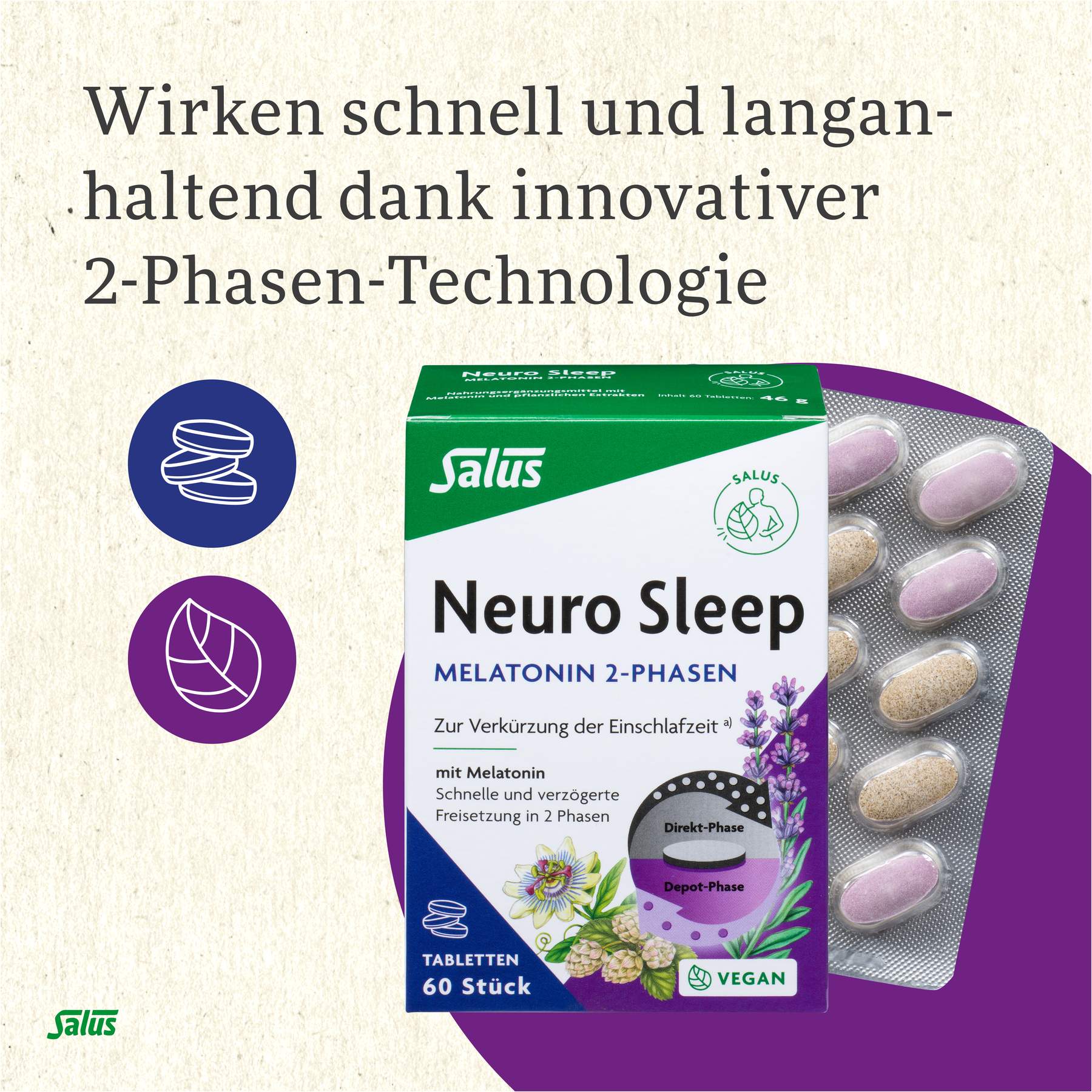 Neuro Sleep Melatonin 2-Phasen Tabletten Salus 60 Stück