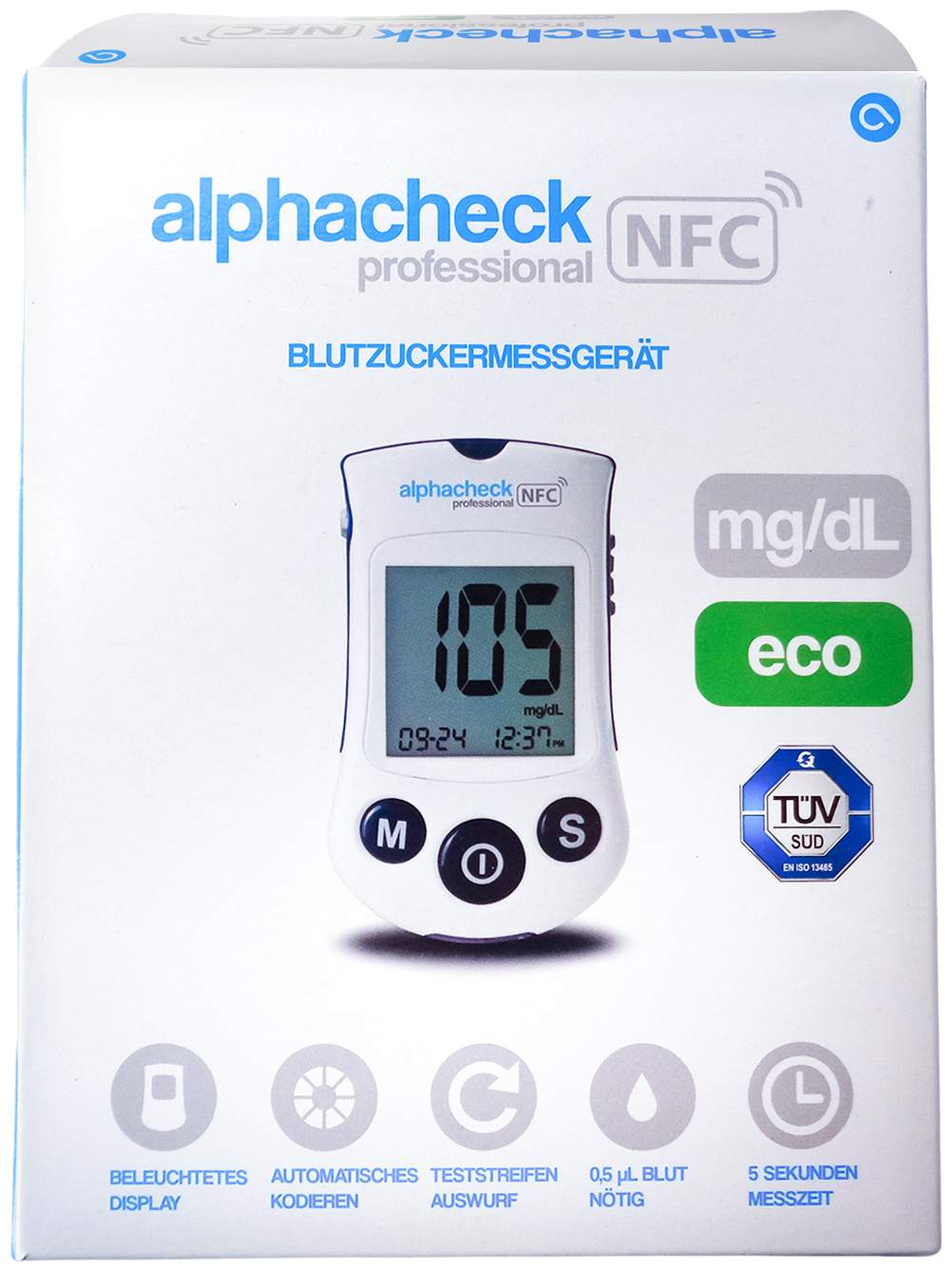 Alphacheck Professional Blutzuckermeßgerät mg Je Dl Eco