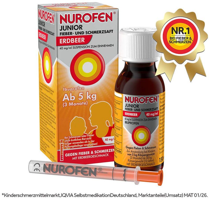 Nurofen Junior Fieber- & Schmerzsaft 40 mg pro 1 ml Erdbeere 150 ml